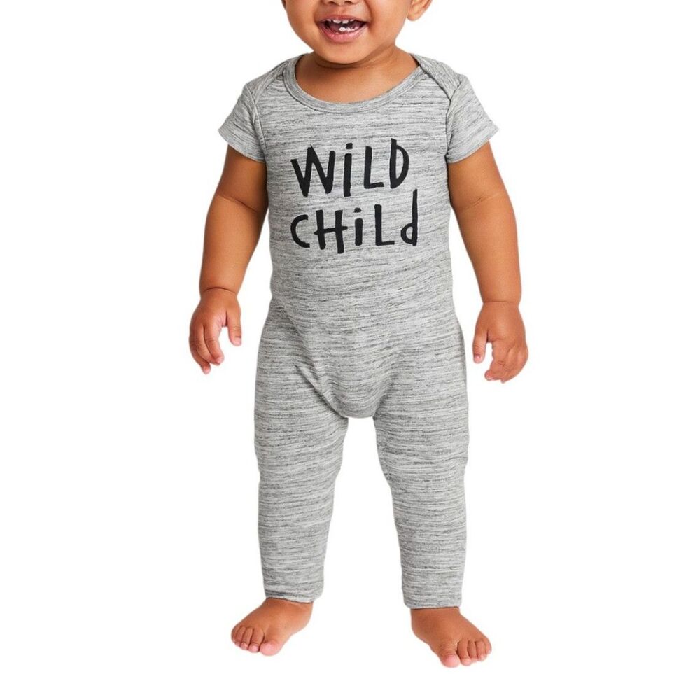 🔥 5 for $30 🔥 Cat & Jack Boys' “Wild Child” Short SleeveRomper Gray | Size 12M